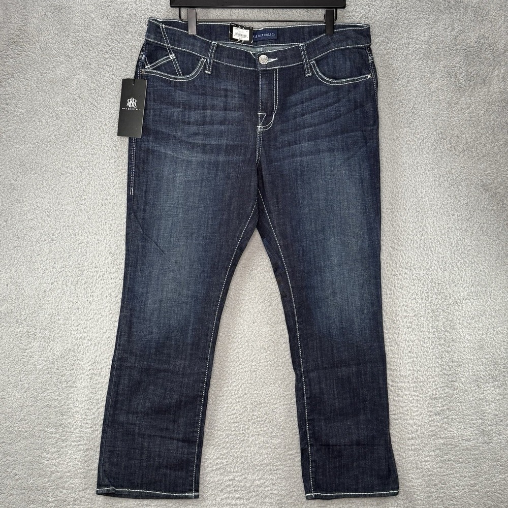 Rock & Republic Women's Capri Jeans Sz 16 Kendall Crystal Ball Low Rise Dark NEW